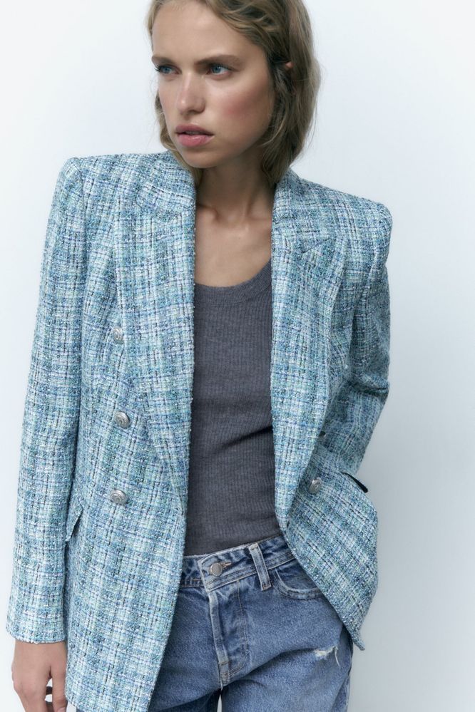 ZARA туид костюм комплект от сако и къси панталонки