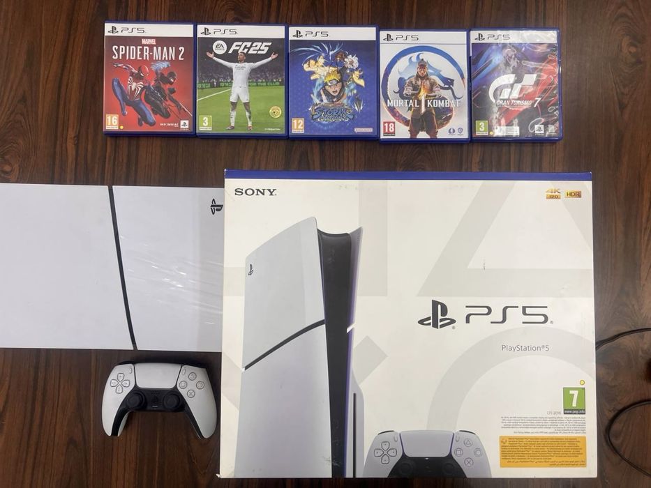 Playstation 5 slim с дисководом+ 5 дисков с играми