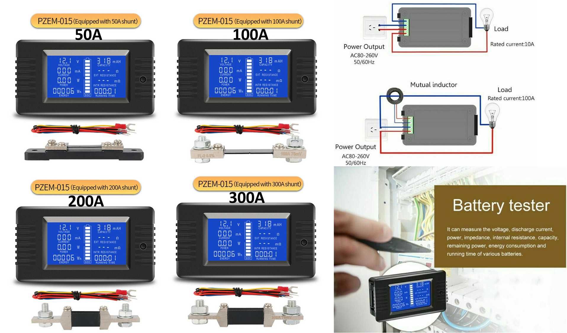 Panou DC 50A, 100A, 200A, 300A -Voltme-Amperme-Wattme-KWh. Solar