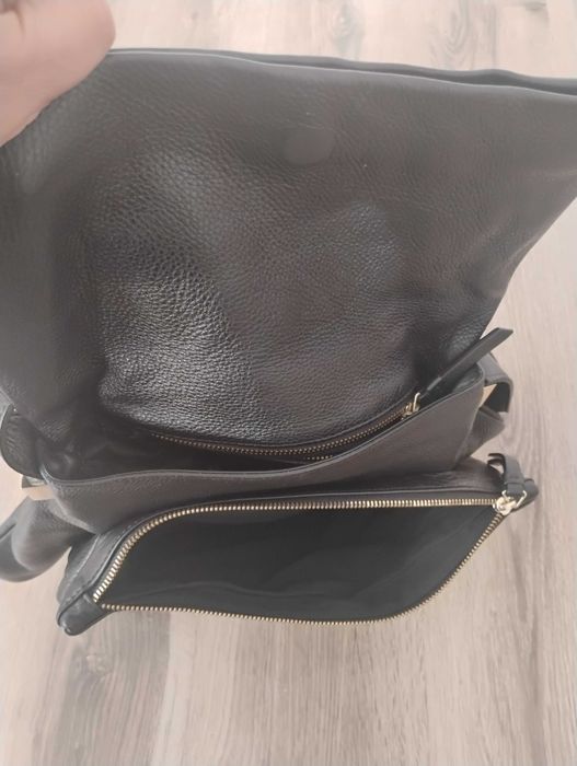 Голяма черна чанта от естествена кожа