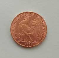 Златна френска монета оригинал-20 франка, 1901г. (Трета република)