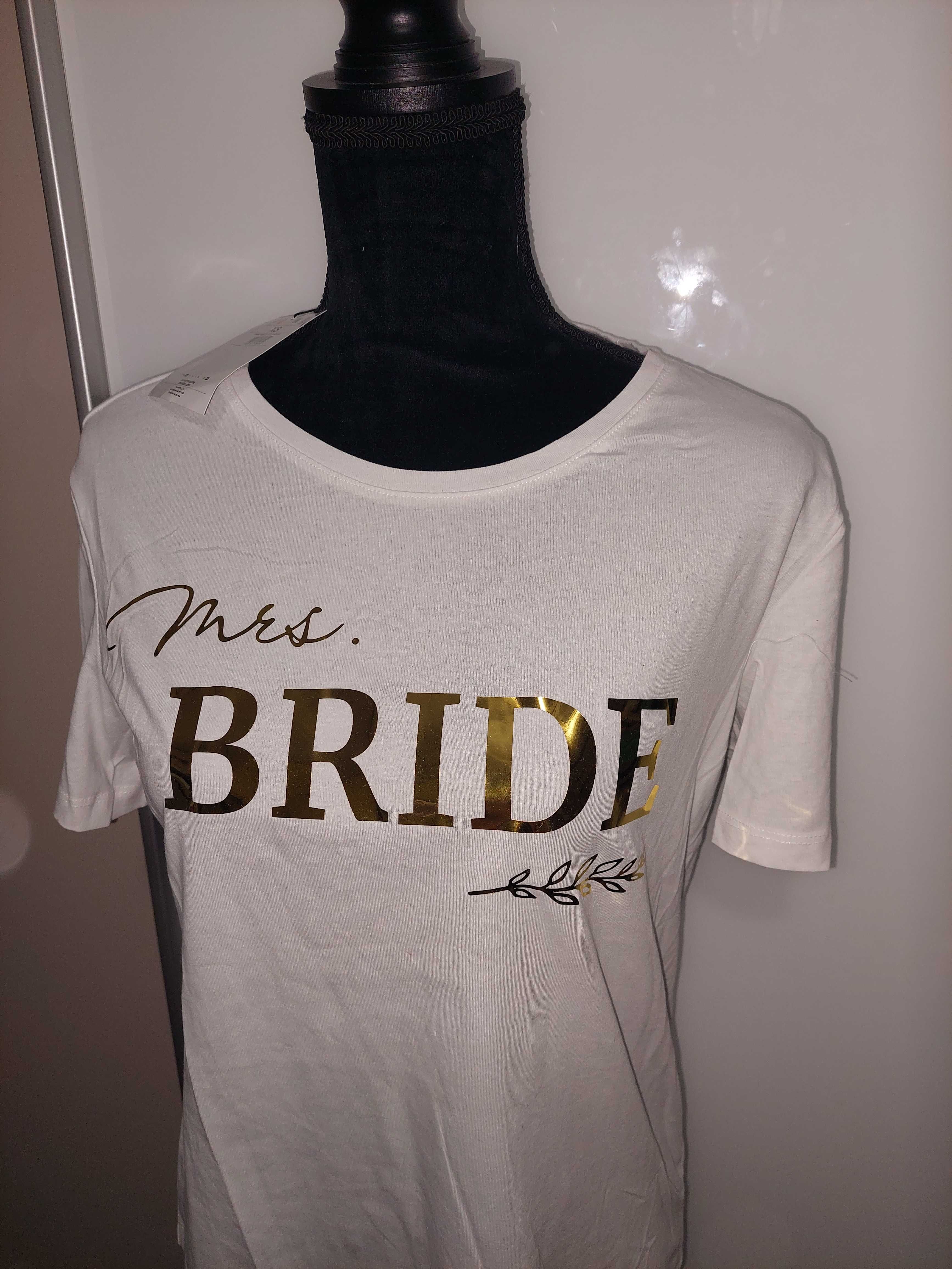 Tricou alb in imprimeu auriu Bride/mireasă, NOU