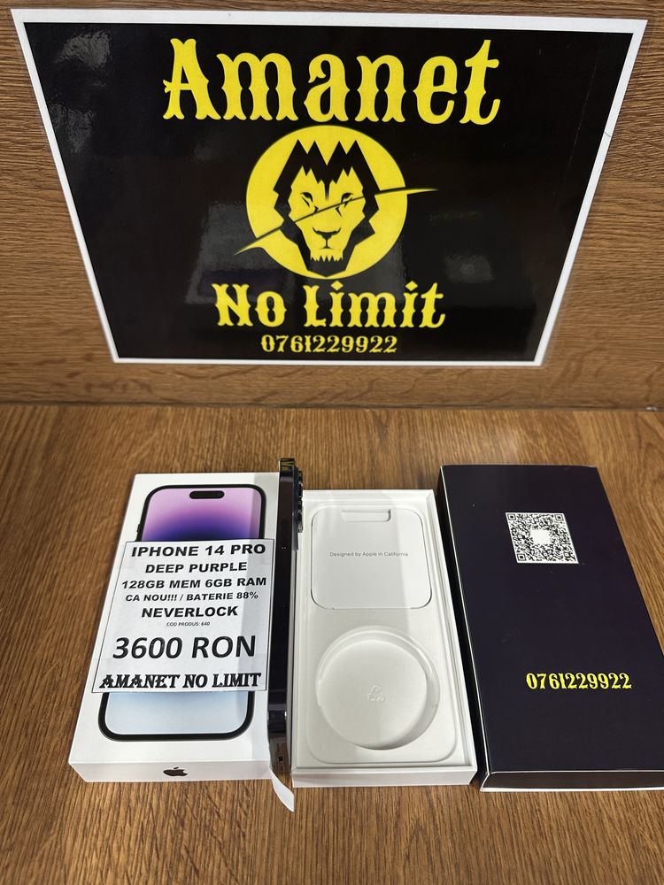 AMANET NO LIMIT: iPhone 14 pro Deep Purple 128GB Baterie 88% Full Box.