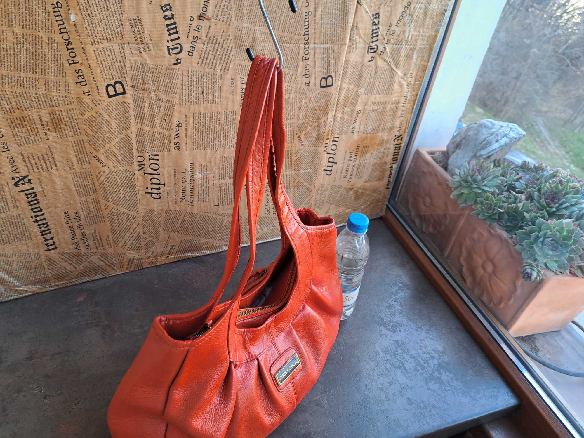 Jimmy Choo-оранжева чанта-естествена кожа