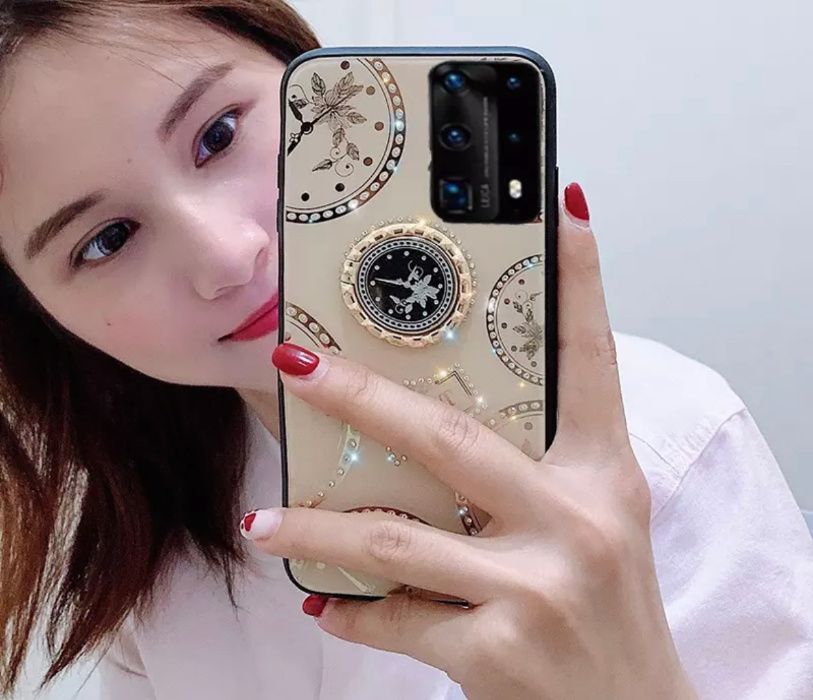 Husa cu pietricele și inel model TIME pentru Huawei P40 , P40 Pro
