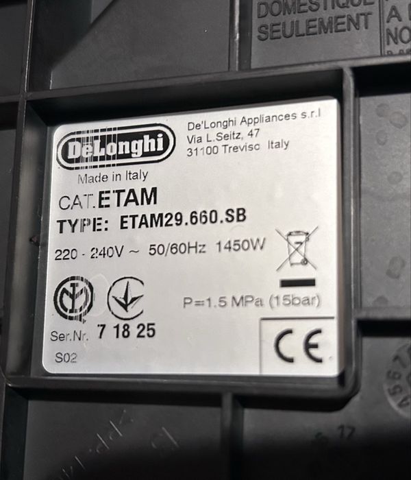 Espressor cu rasnita DeLonghi ETAM 29.660.SB 1450W Made in Italy