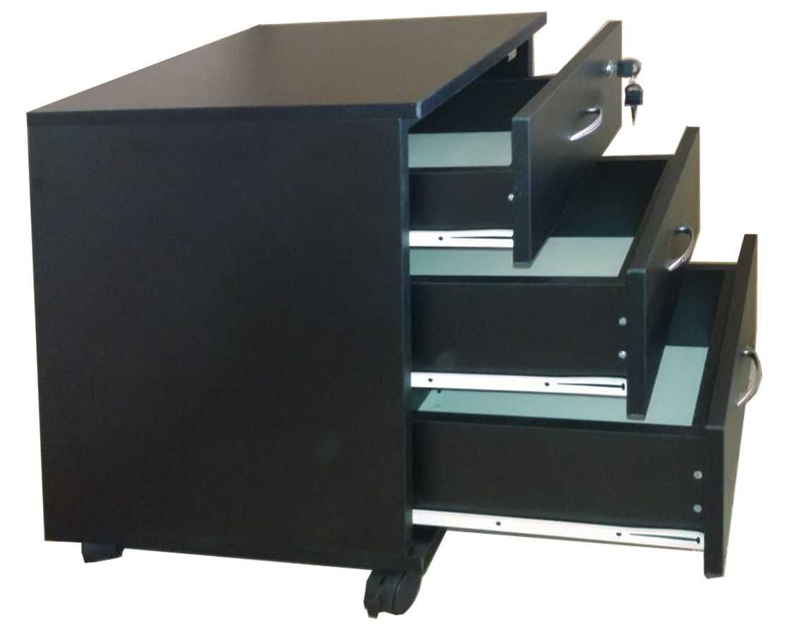 Rollbox cu 3 sertare, Negru perlat, 45 x 45 x 60h cm