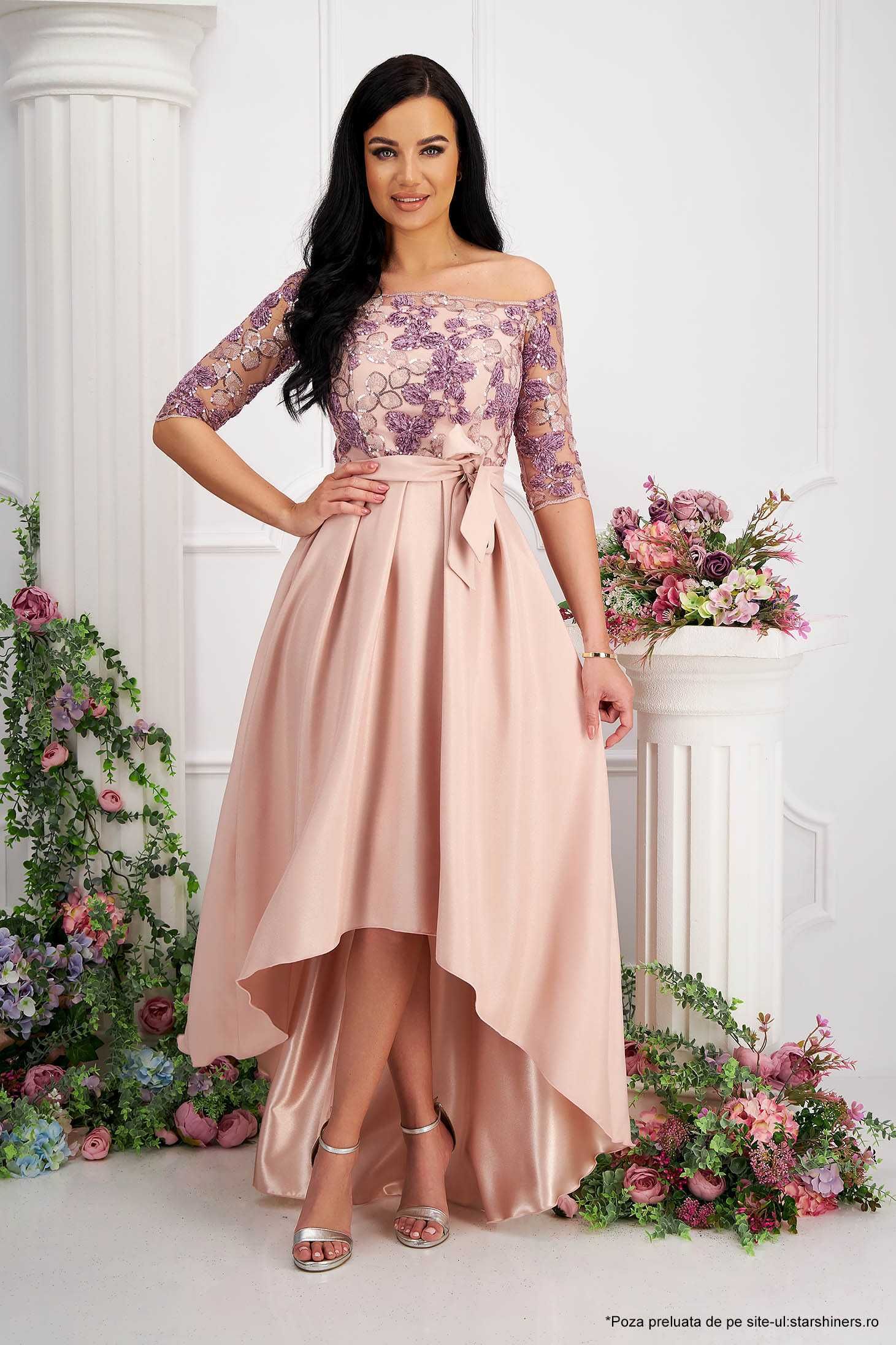 Rochie din satin roz pudra asimetrica in clos  - StarShinerS