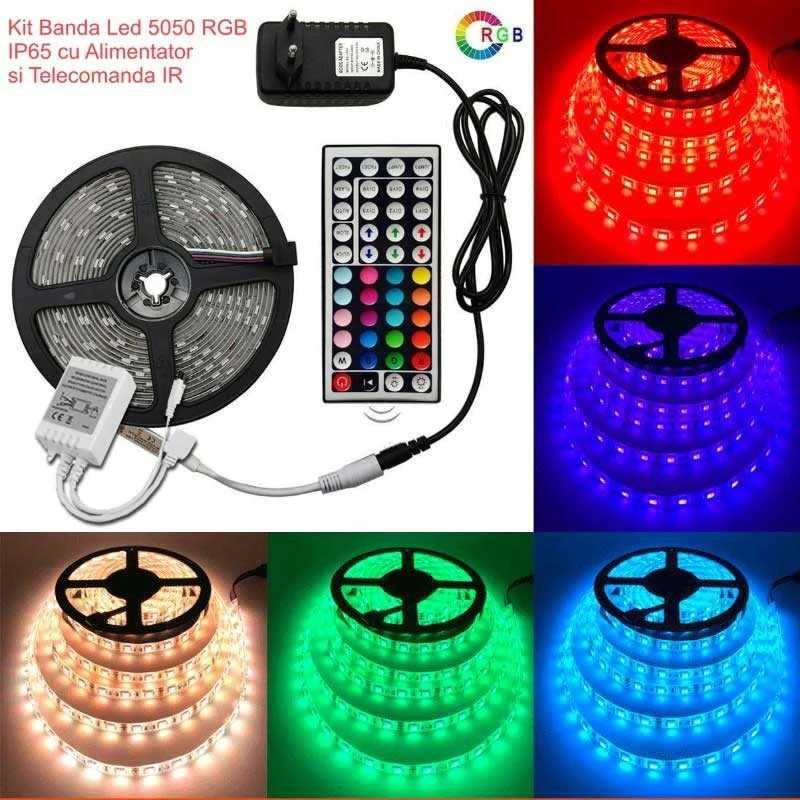 Kit Bandă LED RGB IP65 – 5m cu Alimentator și Controler