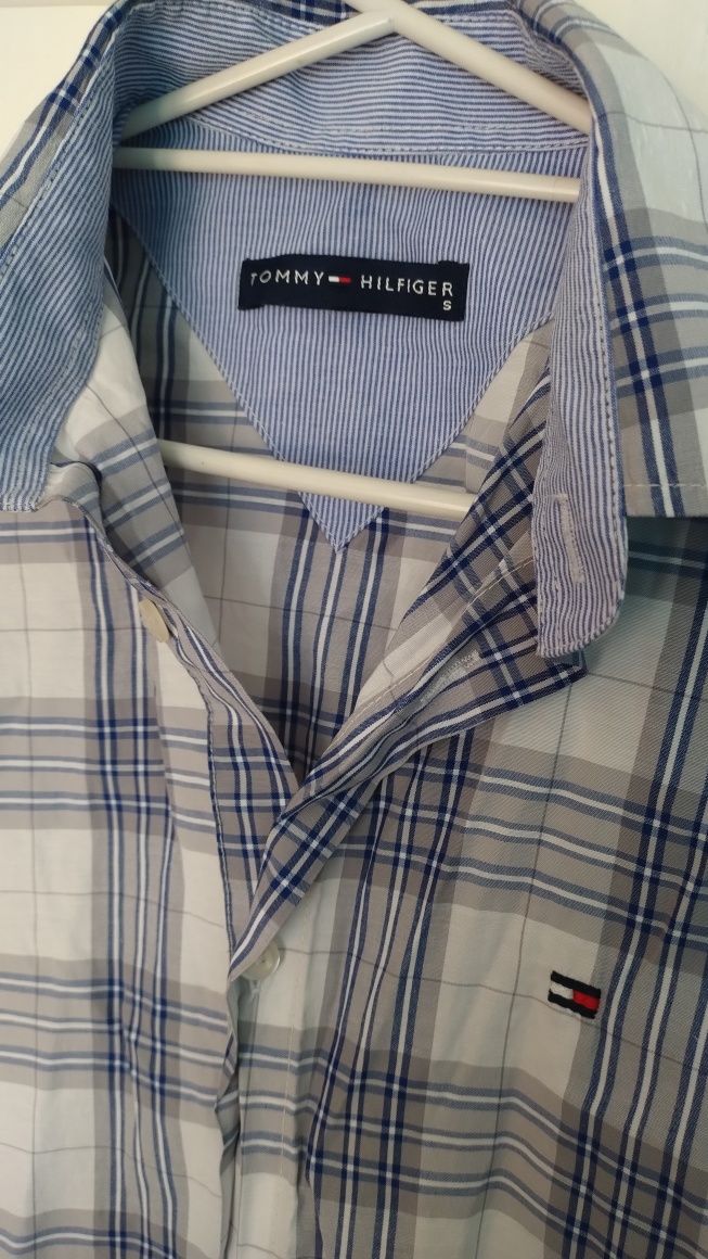Мъжка риза Tommy Hilfiger, S/M, Къс ръкав, Зелена/Сива