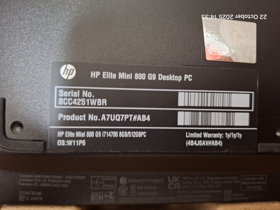 Mini PC HP Elite Mini 800 G9, Intel Core i7-14700, 8 GB RAM, 512 SSD