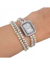 Дамски часовник Sousou комплект с гривна бял/сребрист