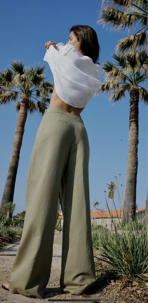 Широкие летние брюки с захлестом изо льна Zara