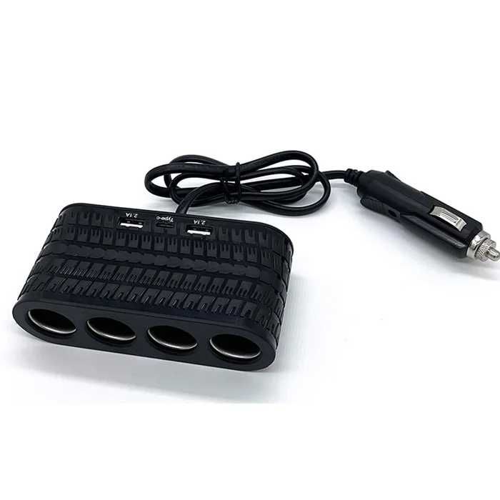 Разклонител с 4 гнезда за запалка и 2 USB, 1 - TYPE C - 1654