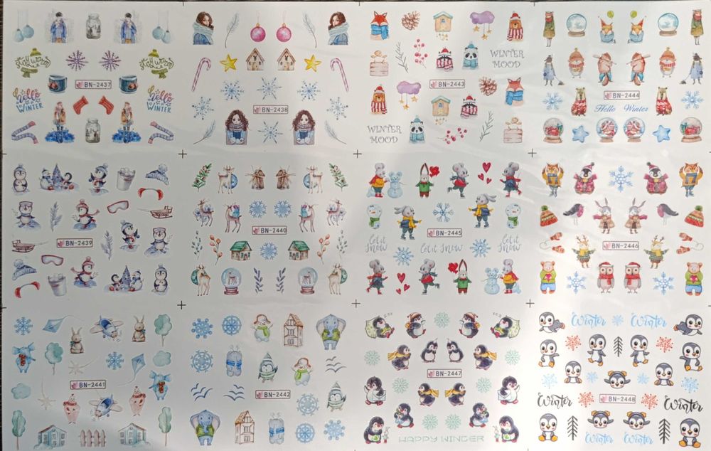 Сет Зимни,коледни и плодови стикери и панделки