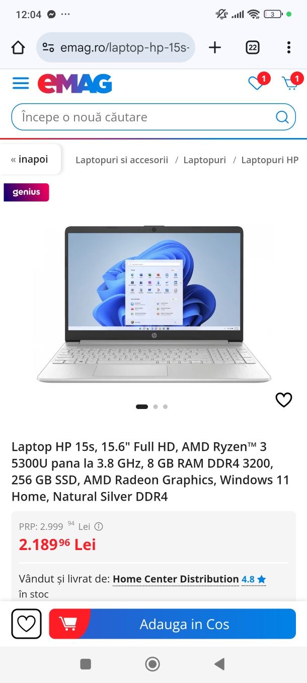 Vând laptop hp, Windows 11, 8gb Ram, ssd 256
