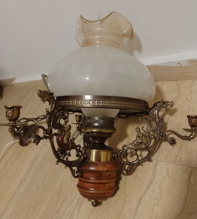 Elegant lampadar opalina veche din bronz electrica cu 3 brațe pentru s