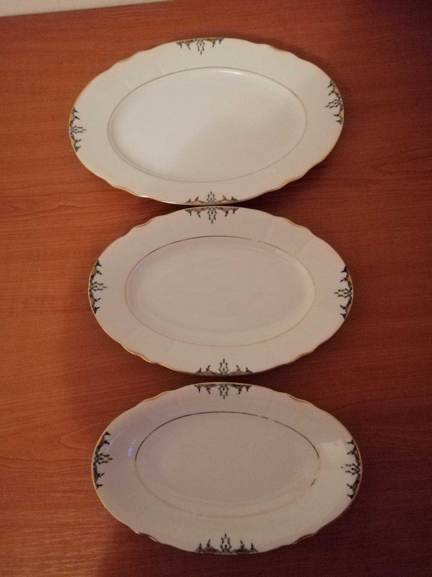 Set 3 farfurie platou aperitiv portelan oval marcat Germania