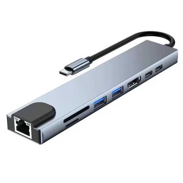 Адаптер Type-C 8 в 1 USB-C hub  хаб+адаптер+док станция+переходник 4K