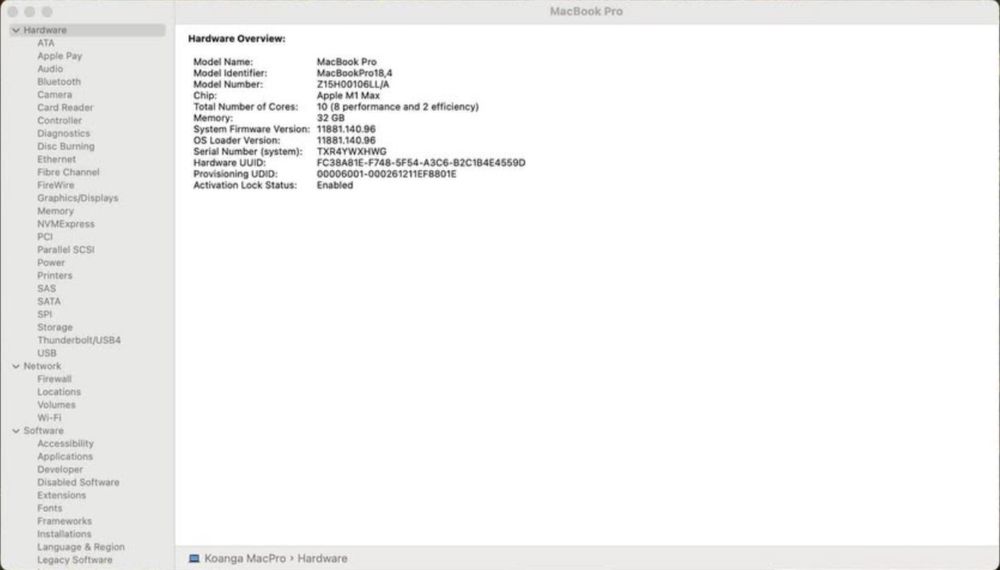 MacBook pro M1 MAX 32GB, 1TB