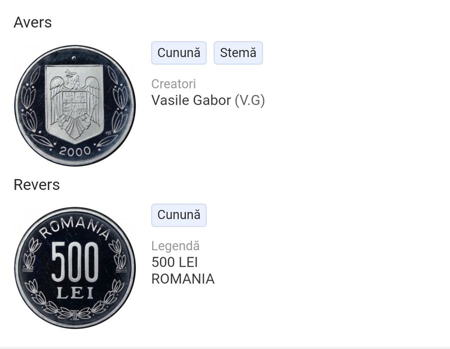 Moneda 500 lei anul 2000.