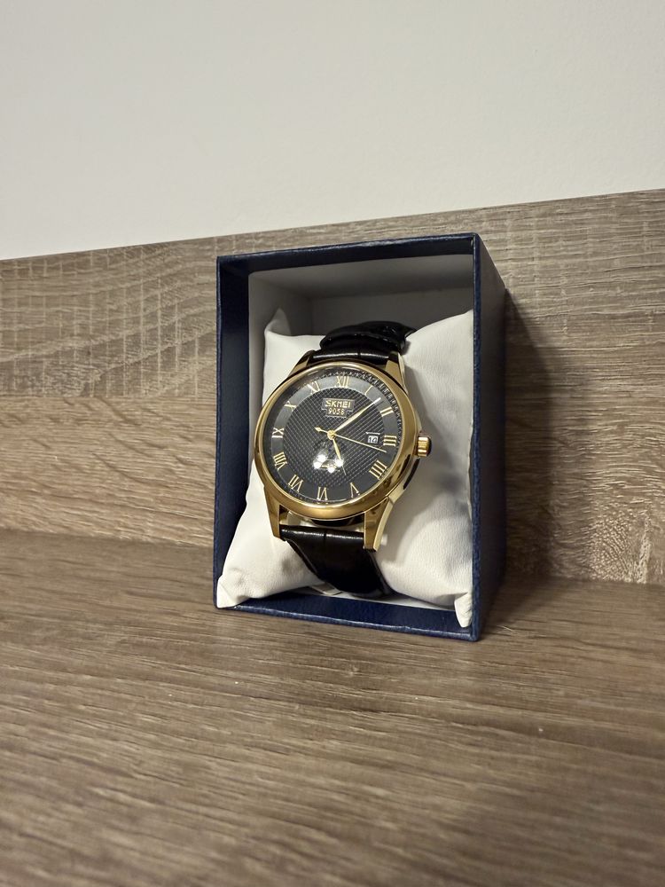 Ceas barbati SKMEI 9058, curea piele, quartz, water resist 50m