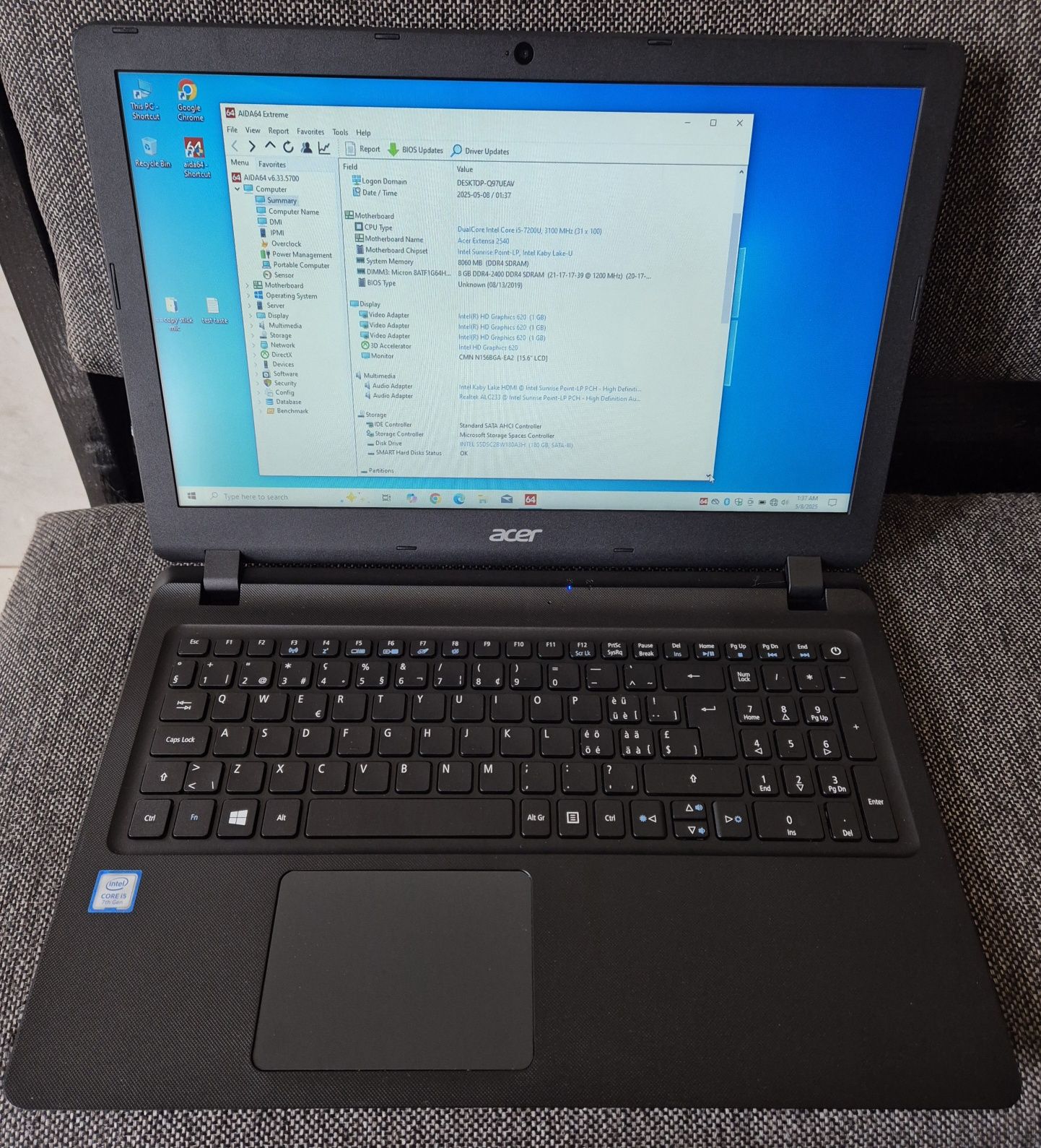 vand laptop Acer Extensa 2540..15.6"..i5 7200..8 Gb..Ssd 180 Gb.
