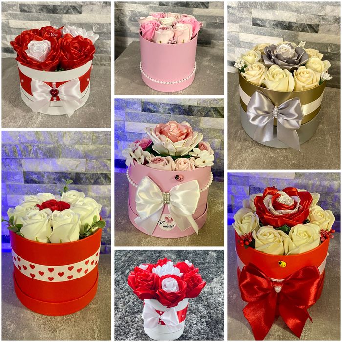 Buchet din trandafiri de sapun sau satin / Aranjamente florale/ dulci