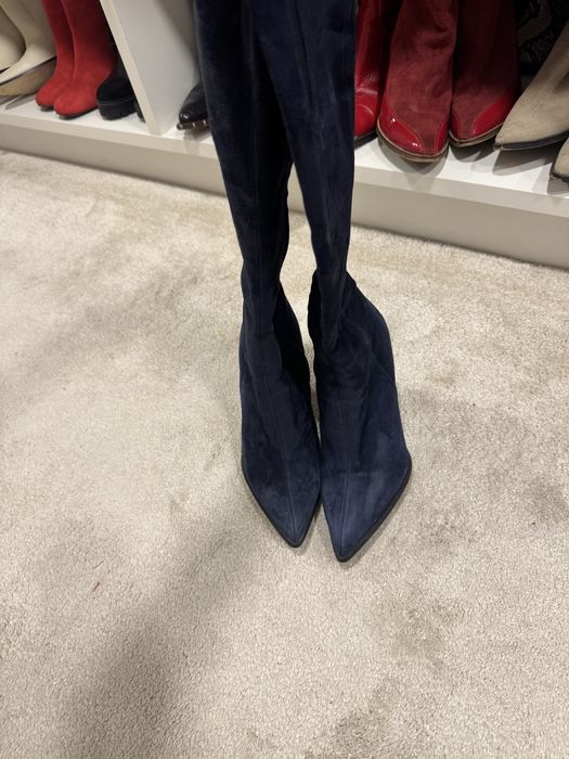 Сини ботуши естествен велур и червени италиански ботуши