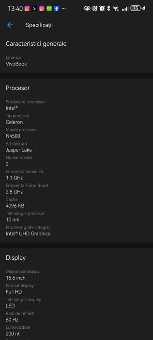 Laptop ASUS Vivobook Go 15 L510KAB cu procesor Intel® Celeron® N4500 p