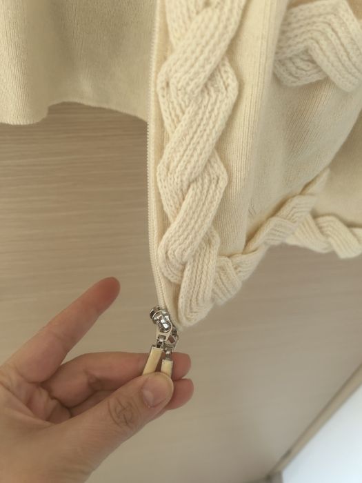 Pulover, jacheta S, Luisa Spagnoli, cu fermoar, ecru, lana si casmir