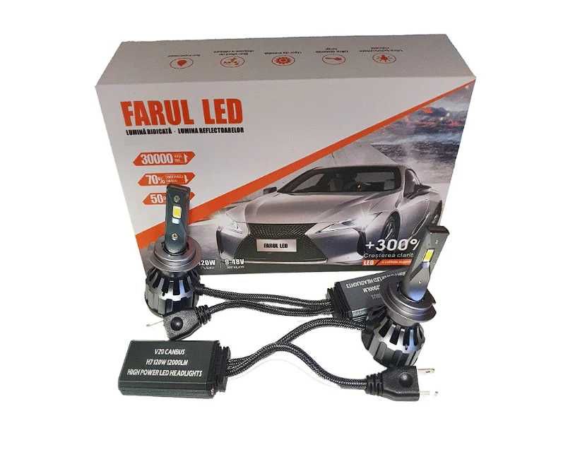 Set 2 becuri cu led H7 9-36V, model V20 , 120w 12000lm 6000k, CANBUS