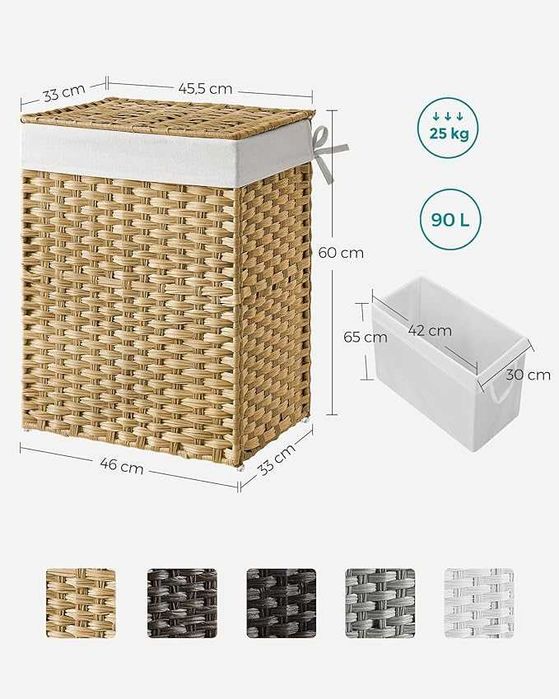 Кош за съхранение SONGMICS, 90 литра кош за мръсно пране