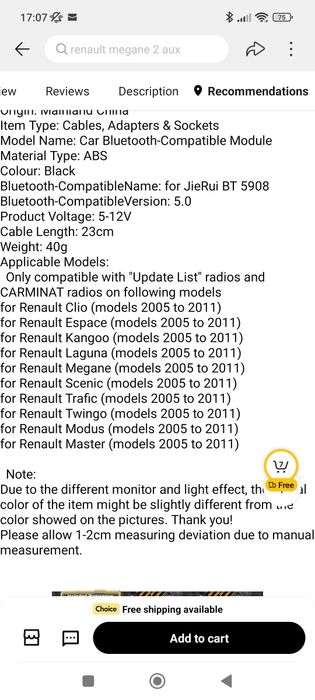 Bluetooth casetofon Renault Megane 2, Scenic 2 modelul update list