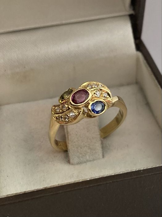 Inel aur 18kt.cu rubin safir peridot si diamante