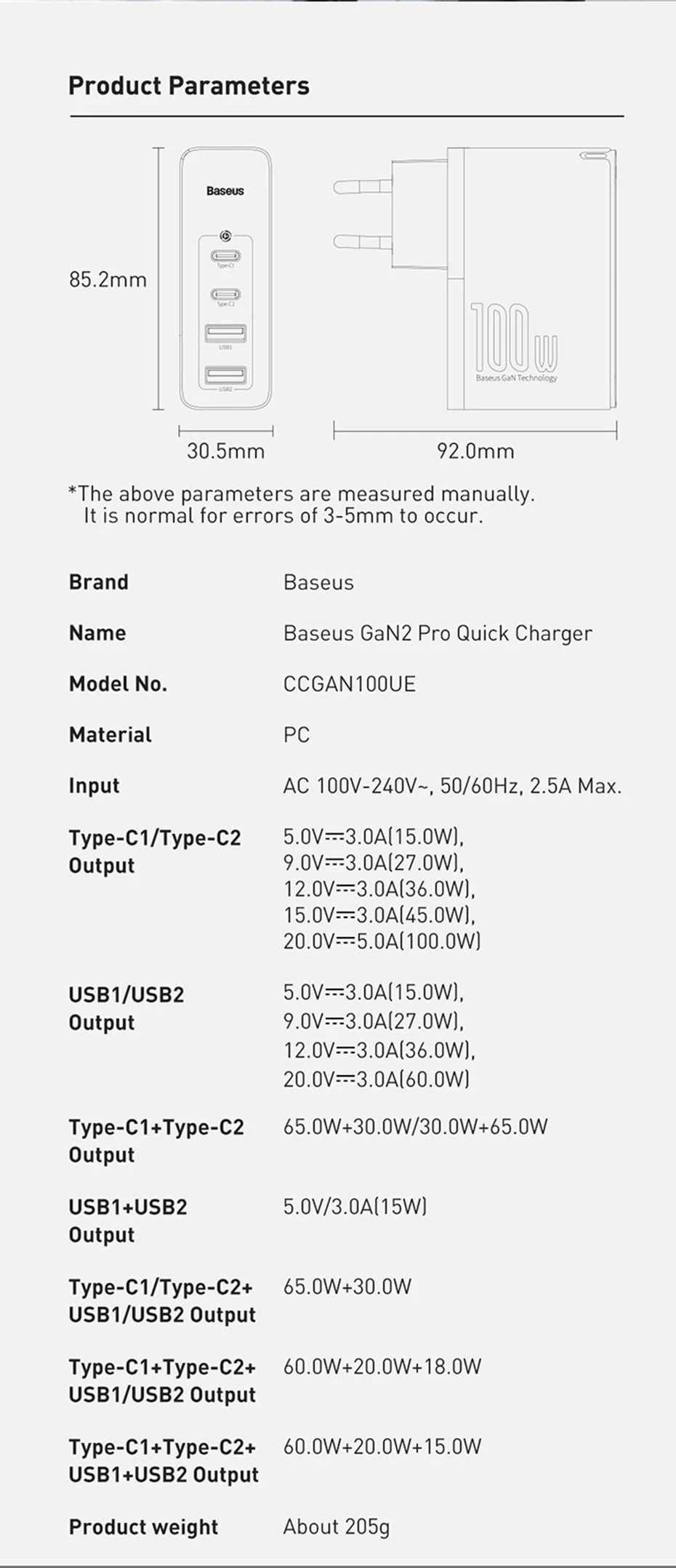 Baseus 100W GaN2 Pro Quick Charger 4.0 For Laptop/Macbook/Ultrabook