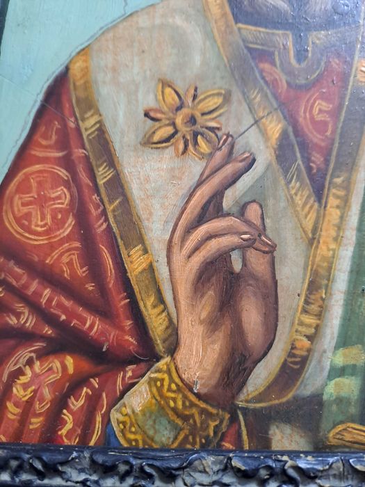 tablou icoana veche pictura pe lemn Sfantul Nicolae