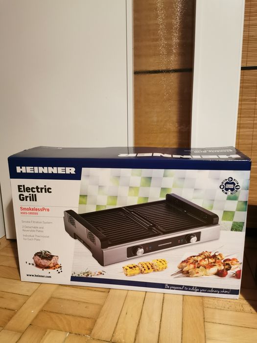 Gratar electric Heinner HSEG-1800SS, 1800 W, functie filtrare fum,