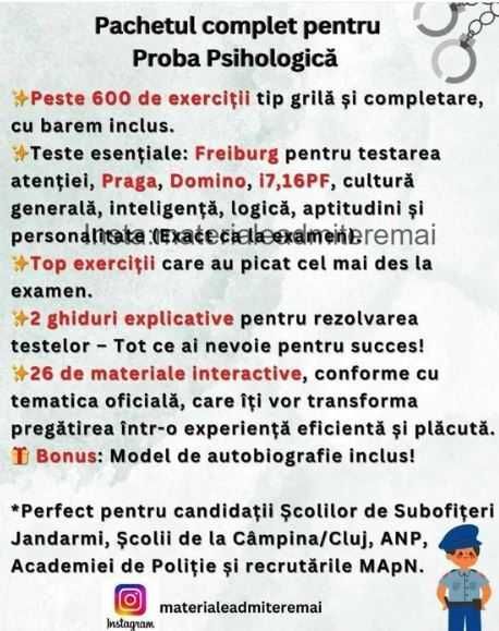 Vand teste psihologice admitere in politie / armata / pompieri