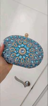 Geanta glamour clutch blue cu pietricele