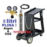 Carucior aparat sudura + butelie corgon argon CO2 8 litri PLINA + ceas
