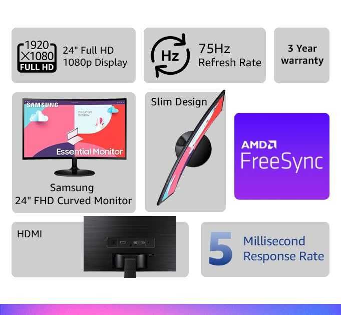 [НОВЫЙ] Монитор Samsung 24" S3 S36C LS24C360EAMXUE FHD 75Hz CURVED