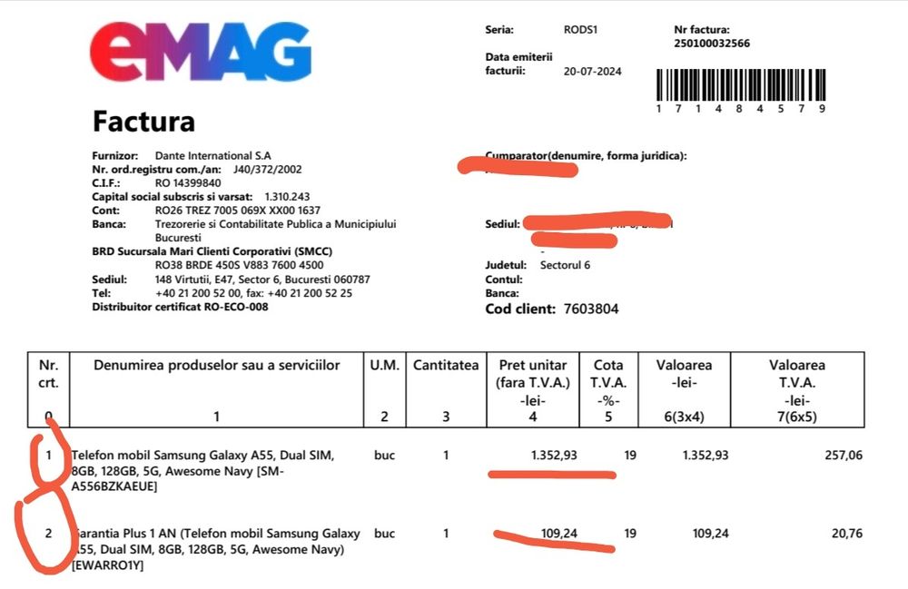 Samsung A55 garanție Emag