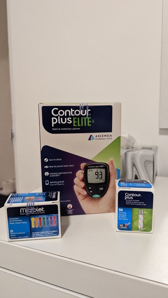 Kit aparat Contour Elite plus, 50 tests, 25 lancetes