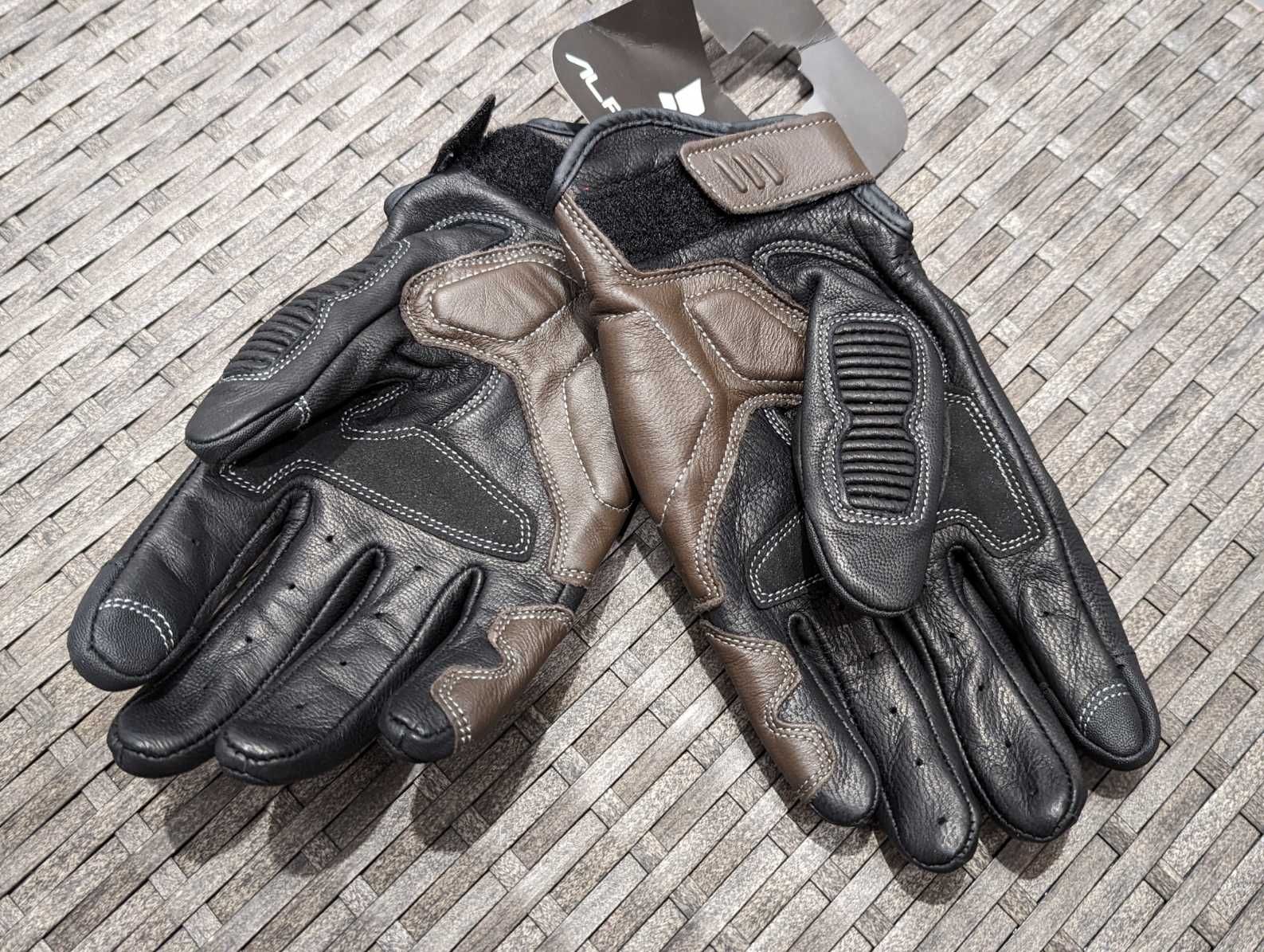 Manusi moto Piele maro/negru "Fox" perforat M L XL XXL - cu protectii