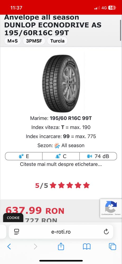 Vand roti 195 60 r16 C