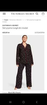 Pijama bumbac manca alunga dama Victoria Secret noua originala Xs