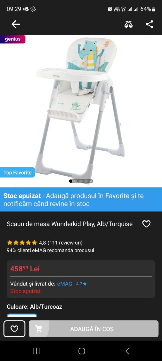 Scaun de masa copii Wunderkid Play, Alb/Turquise