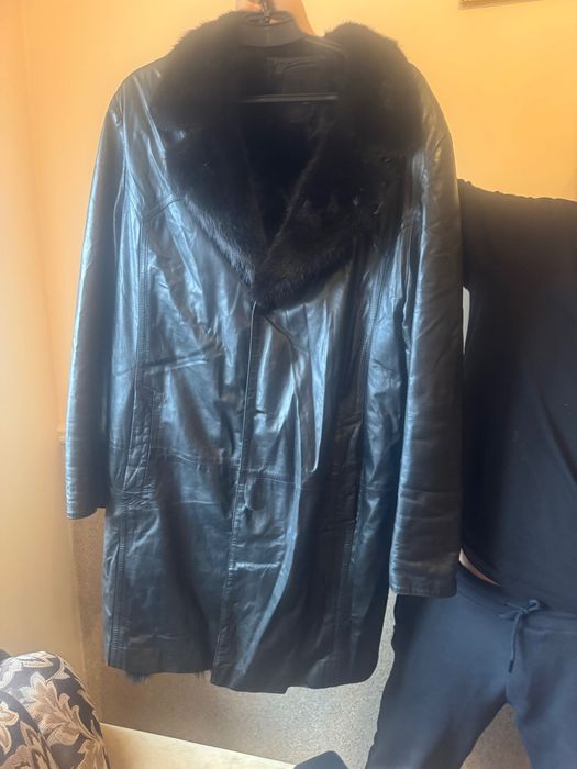 Зимняя  кожаная куртка на  меху с норковым воротником, размер 52