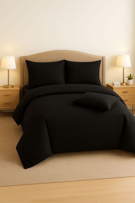 Lenjerie pat neagra 4 piese - bumbac damasc premium,model dungi
